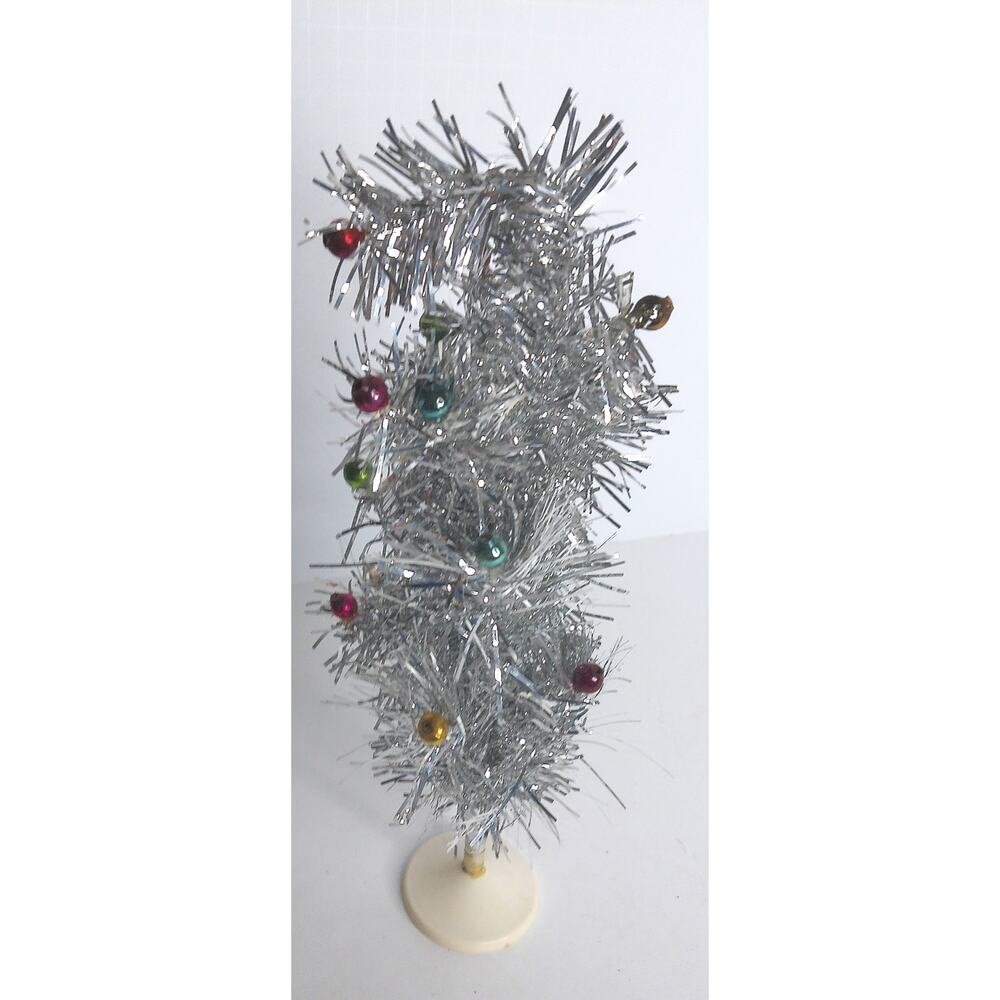 Vintage Silver Aluminum Tabletop Feather Tree With Mercury Ball Ornaments - Picture 5 of 7